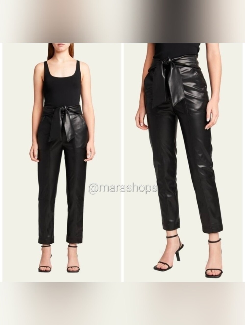 Jonathan Simkhai Tessa Black Vegan-Leather Tie-Waist Pants
